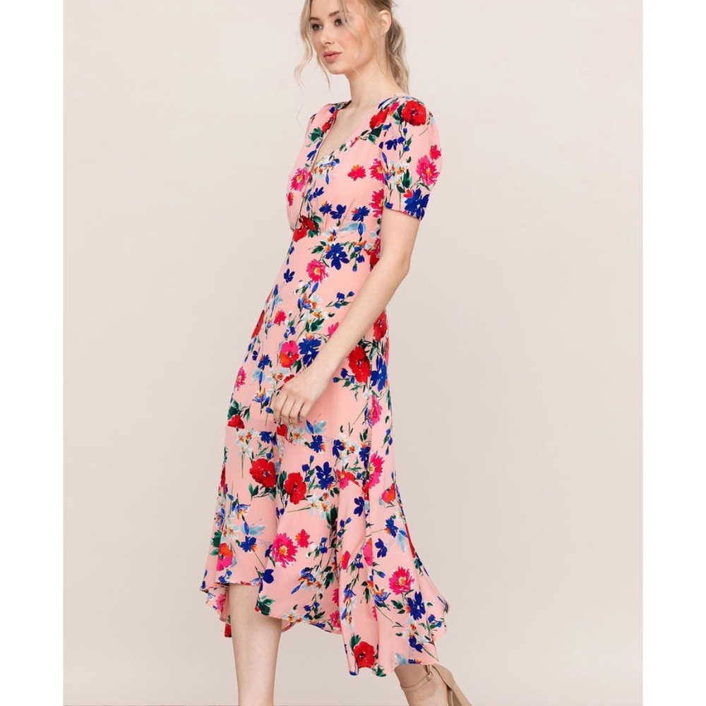 Yumi Kim Stella Pink Floral Midi Dress Size XS